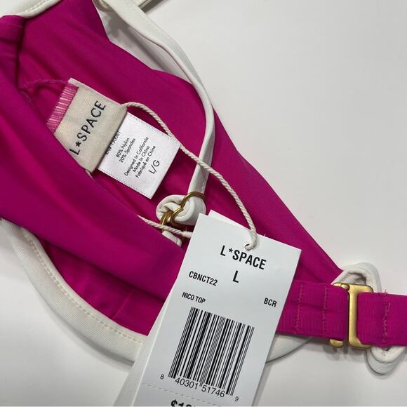 L*Space Nico Bikini Top Swim Pink White - Picture 8 of 14